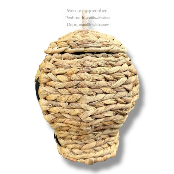 Skull Shaped Woven Basket with Lid Boho Halloween Decor - Picture 6 of 7